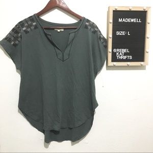 Madewell Large green embroidered split neck tee